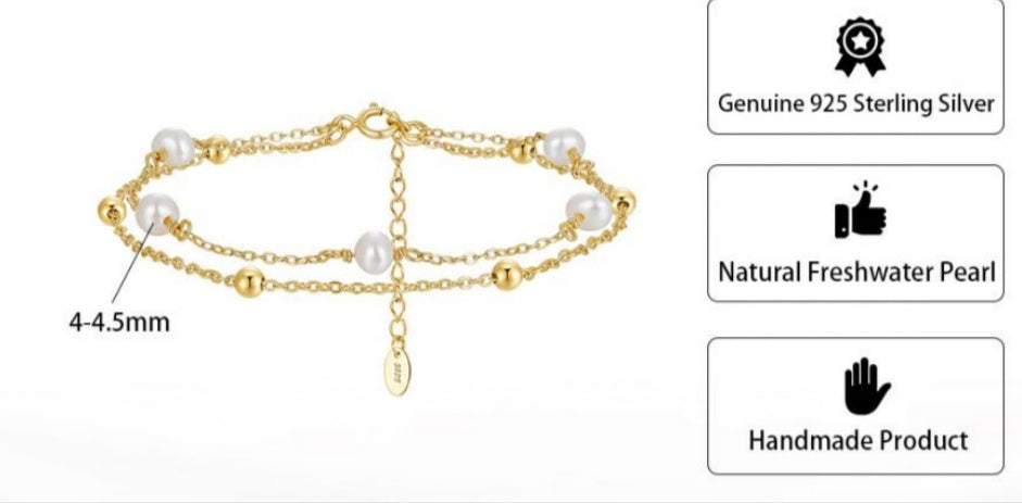 Bracciale con Perle Placcato Oro 14K