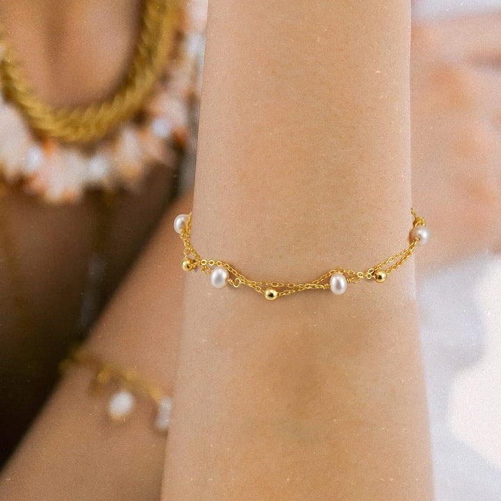 Bracciale con Perle Placcato Oro 14K