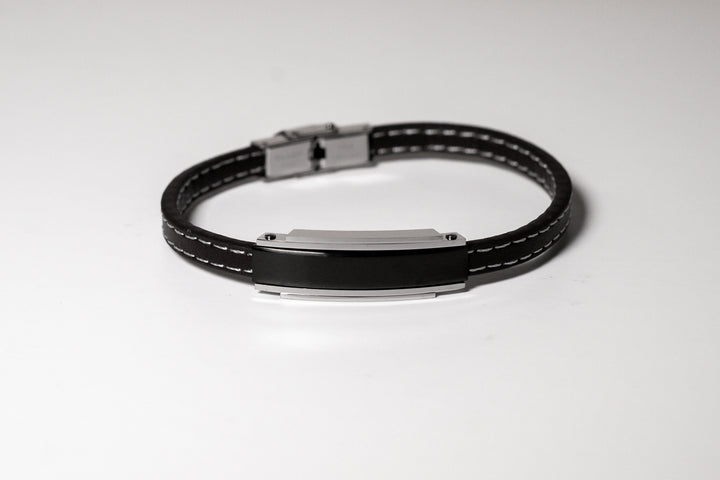 Bracciale  Da  Uomo Pelle  Piastra Acciaio